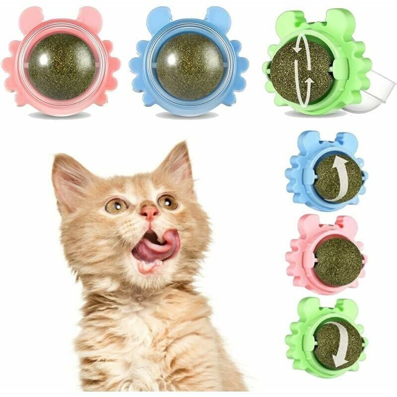 foto del prodotto palline di erba gatta, snack da parete rotanti a 360 per gatti, giocattoli commestibili per gatti, palline di erba gatta, utilizzate per pulire i