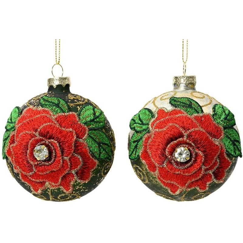 foto del prodotto palline di natale con motivo floreale da appendere set da 3