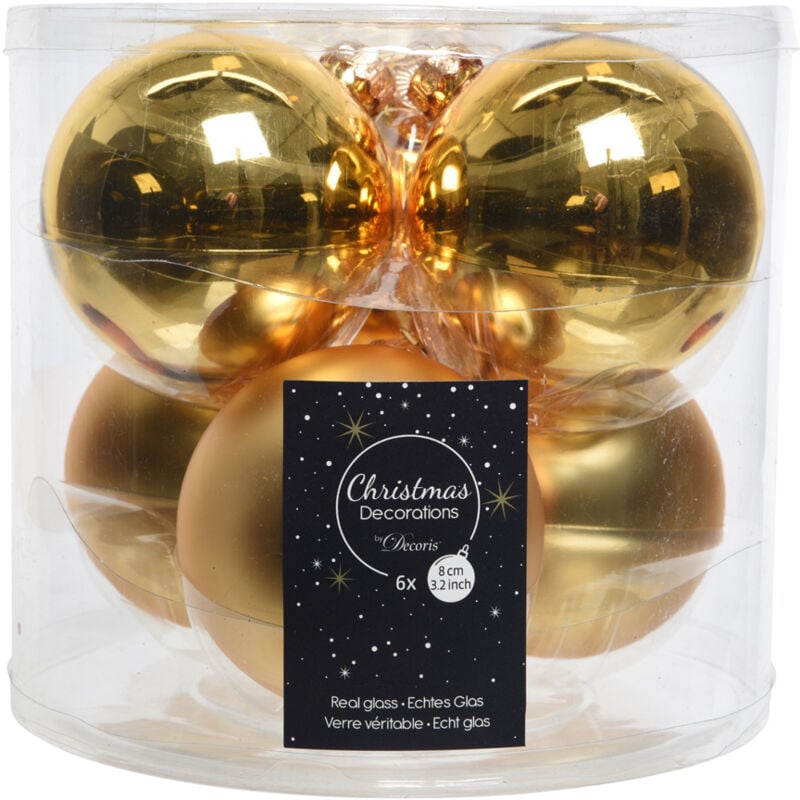foto del prodotto palline di natale da appendere in vetro 8 cm oro. set di 6