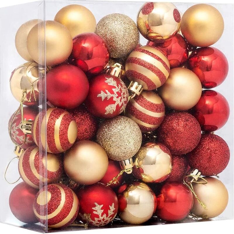foto del prodotto palline di natale, decorazioni per l albero di natale da 50 pezzi, palline di natale con palline di natale rosse e dorate, decorazione di palline di
