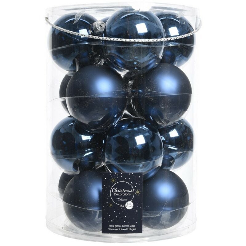 foto del prodotto palline di natale in vetro da appendere 8 cm blu. set 16