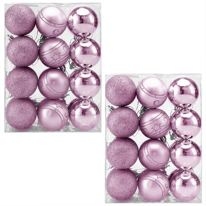foto del prodotto palline di natale per albero opaco lucido glitterato addobbi natalizi vari colori &amp; formati set rosa da 48 pz - casaria