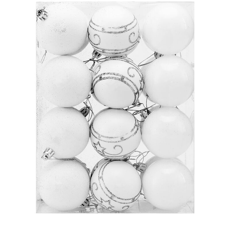 foto del prodotto palline di natale per albero opaco lucido glitterato addobbi natalizi vari colori formati set bianco da 24 pz - casaria