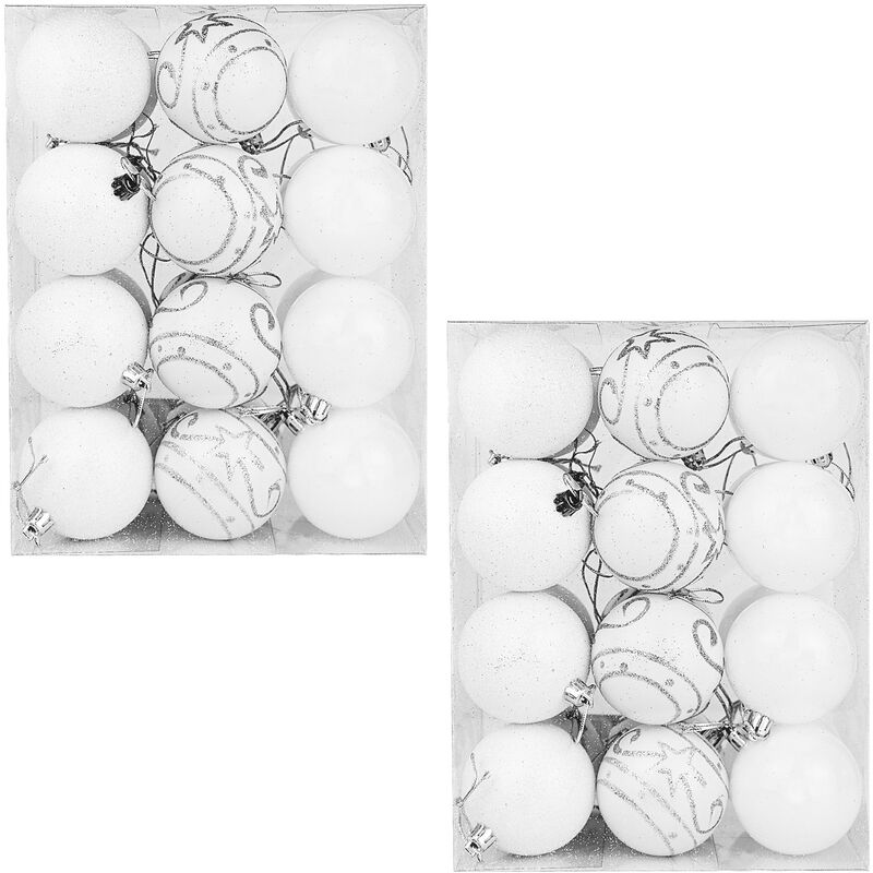 foto del prodotto palline di natale per albero opaco lucido glitterato addobbi natalizi vari colori formati set bianco da 48 pz casaria