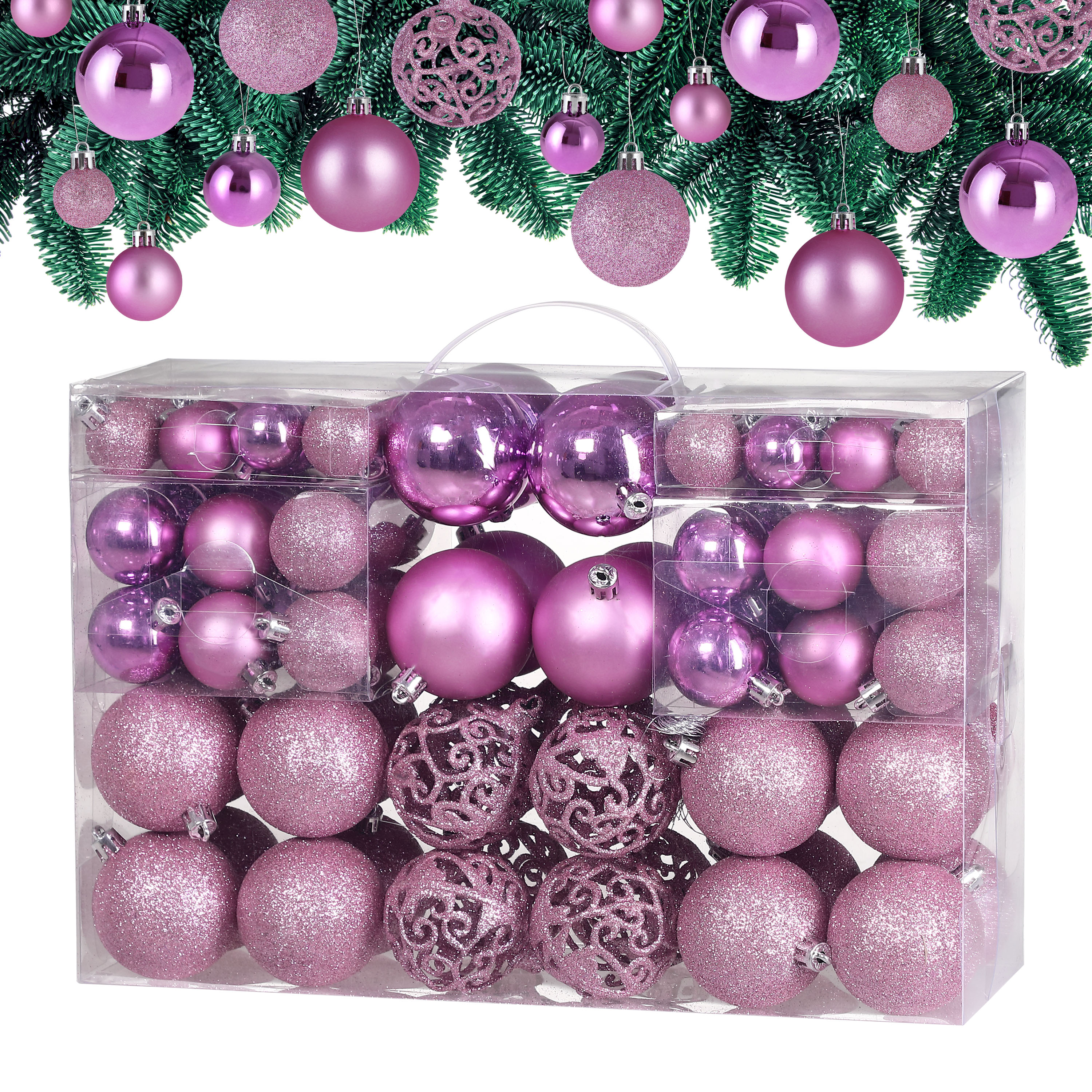 foto del prodotto palline di natale set da 100 rosa