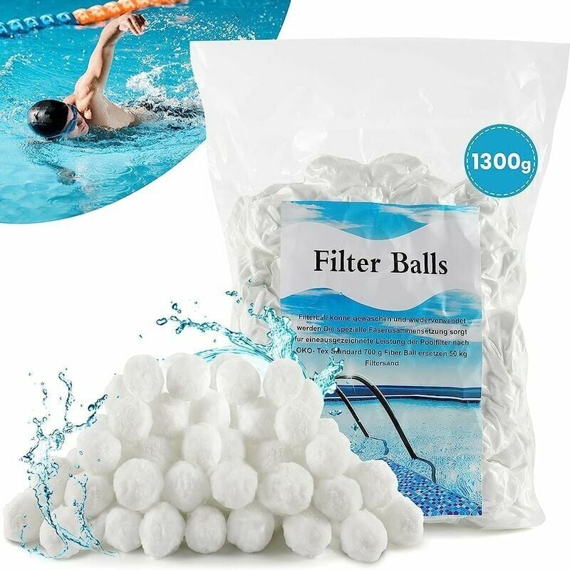 foto del prodotto palline filtranti 1300g palline filtranti per piscina, alternativa alla sabbia filtrante da 46 kg sabbia di quarzo, materiale filtrante in fibra per