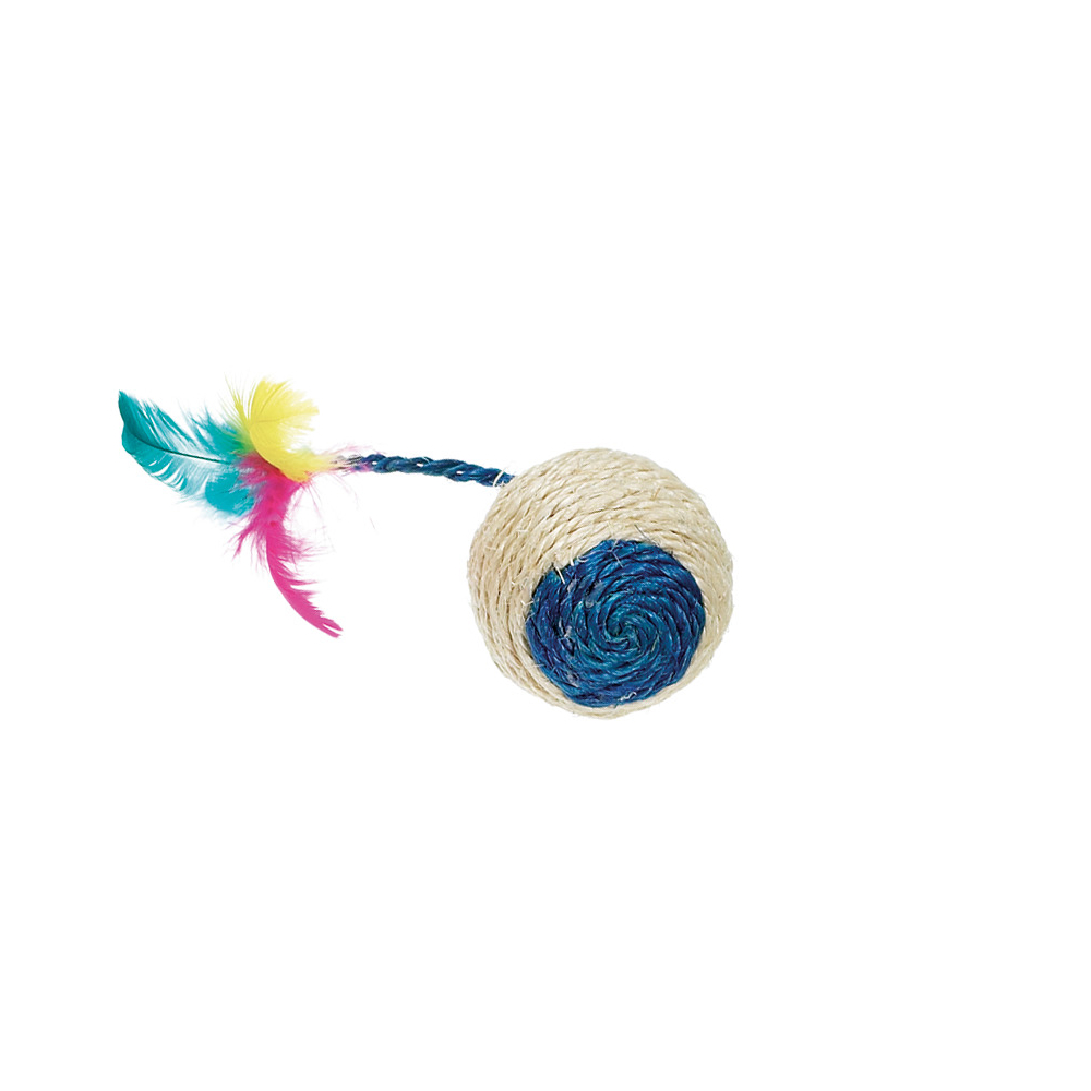 foto del prodotto palline gioco in sisal karlie con piume e sonaglietti 1 pz