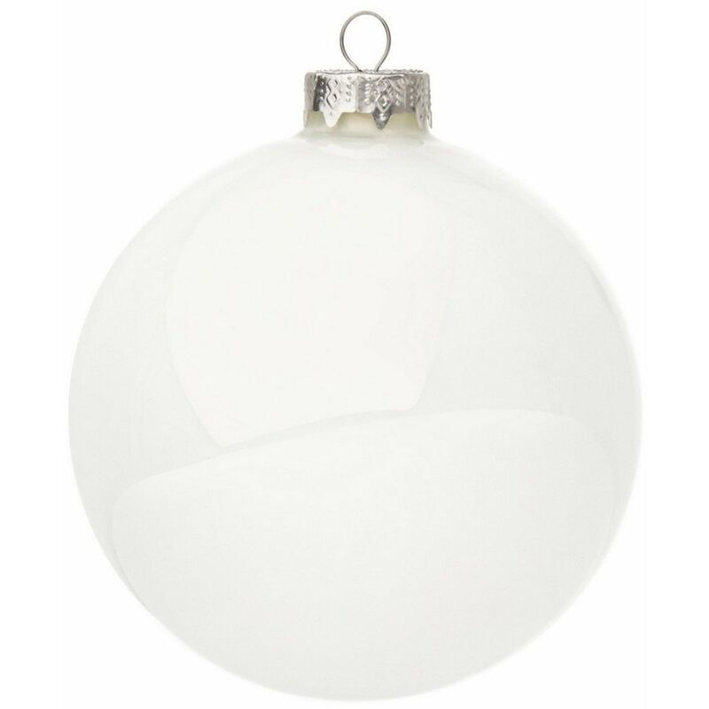 foto del prodotto palline in vetro bianco lucido tinta unita per albero di natale moderno 10 cm 4 sfere