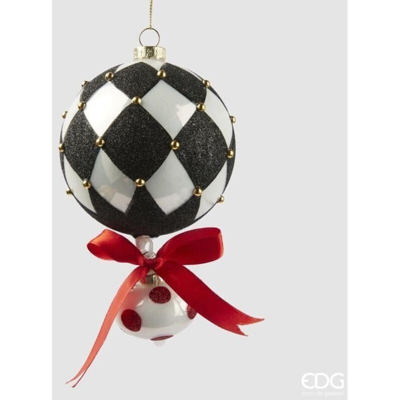 foto del prodotto palline per albero di natale colore nero e bianco con scacchi decorazione natalizia da 10 cm