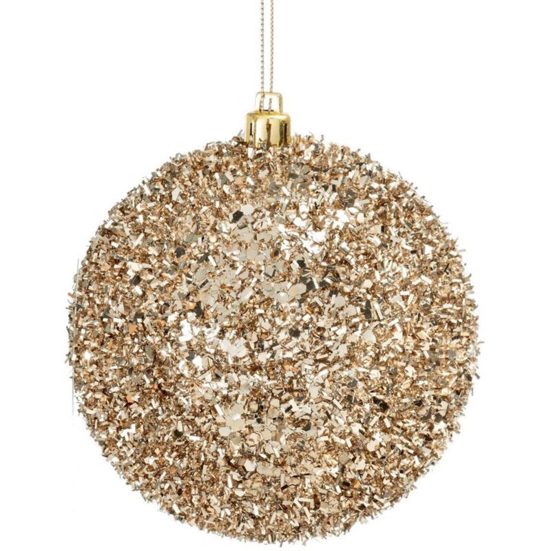 foto del prodotto palline per albero di natale in vetro champagne oro con pendaglio tinta unita 4 pezzi da 10 cm