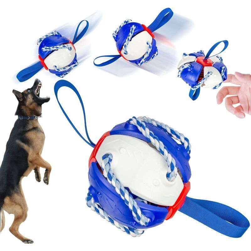 foto del prodotto palline per cani, frisbee per cani a rimbalzo automatico, giocattoli interattivi per cani blu bianco, 1 pezzo 