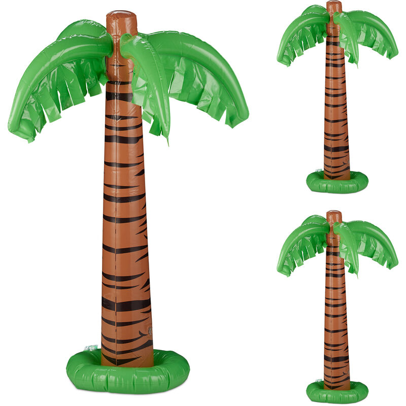 foto del prodotto palma gonfiabile, set da 3 decorazioni da piscina, galleggianti per feste estive, h 80 cm, pvc, verde marrone relaxdays
