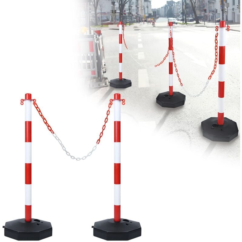 foto del prodotto palo barriera dissuasore in plastica da 2 pezzi con catena barriera da 140 cm e palo di base in pe barriera in pp palo guida da 82 cm cono stradale