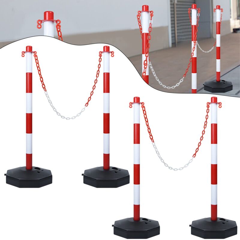 foto del prodotto palo barriera dissuasore in plastica da 4 pezzi con catena barriera da 140 cm e palo di base in pe barriera in pp palo guida da 82 cm cono stradale