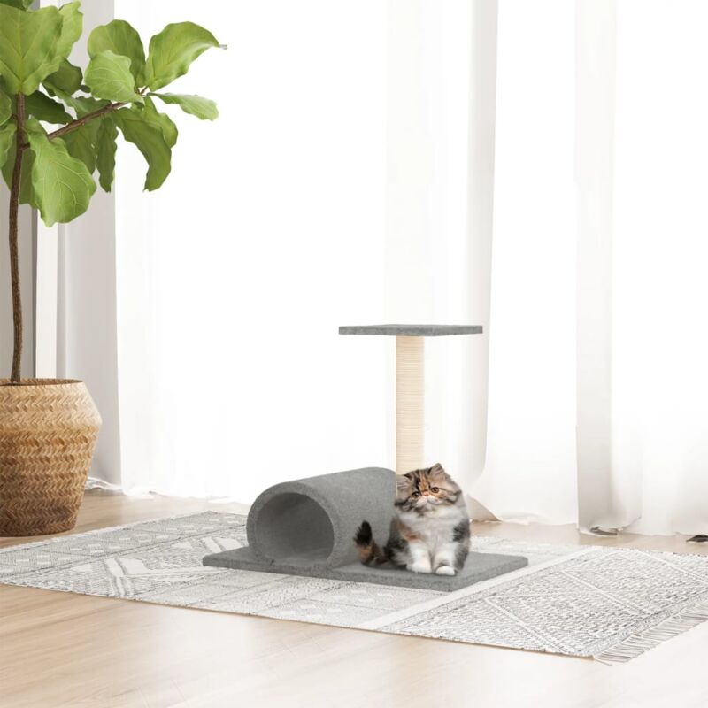 foto del prodotto palo tiragraffi per gatti con tunnel grigio chiaro 60x34,5x50cm vidaxl