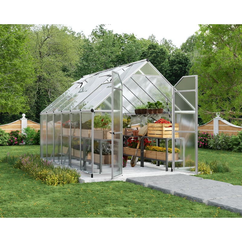 foto del prodotto palram canopia essence doppio strato serra da giardino in policarbonato 367x244x229 cm argento