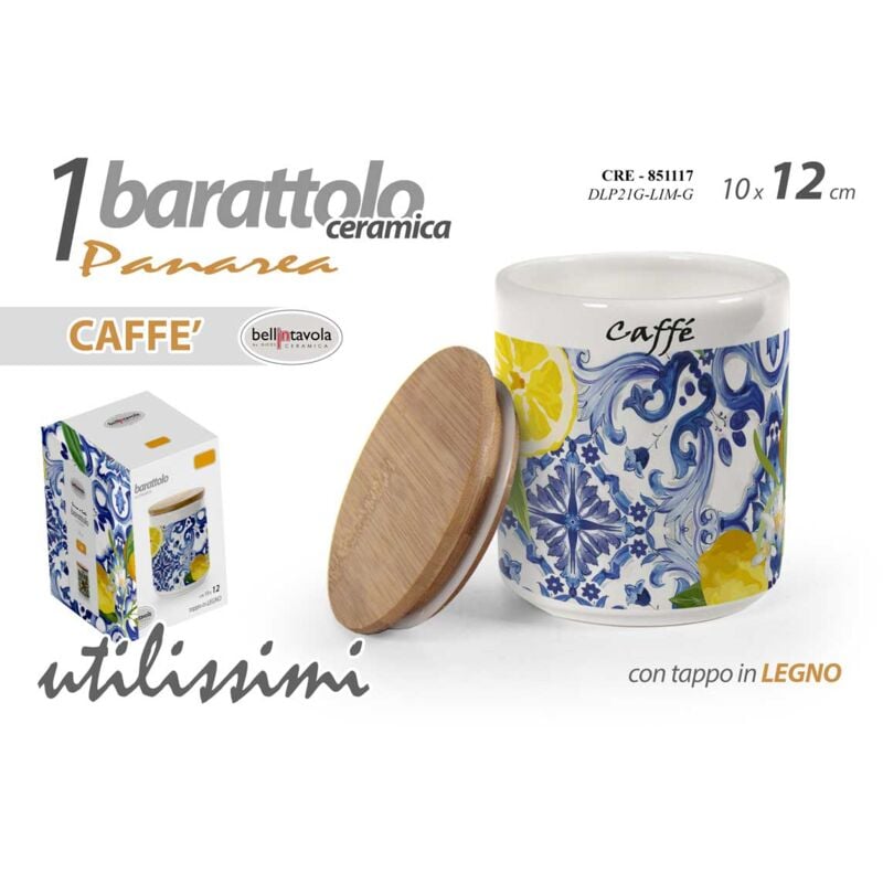 foto del prodotto panarea barattolo in ceramica per caff con tappo in legno 10x12 cm