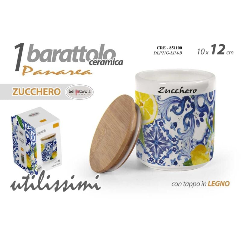 foto del prodotto panarea barattolo in ceramica per zucchero con tappo in legno 10x12 cm