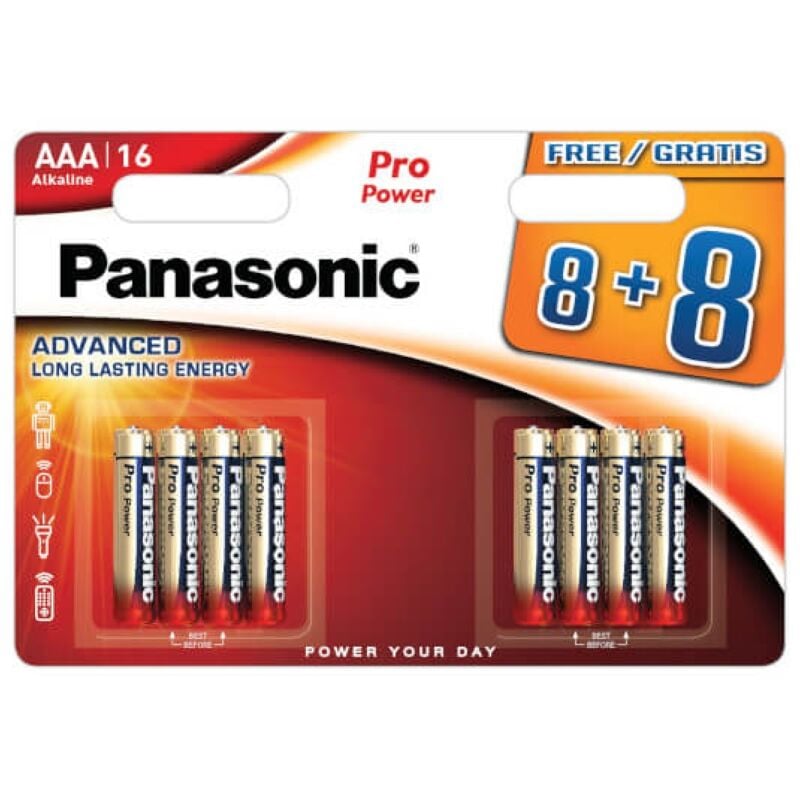 foto del prodotto panasonic blister 16 pile alcaline 1,5v aaa lr03pp pro power 1.5 v