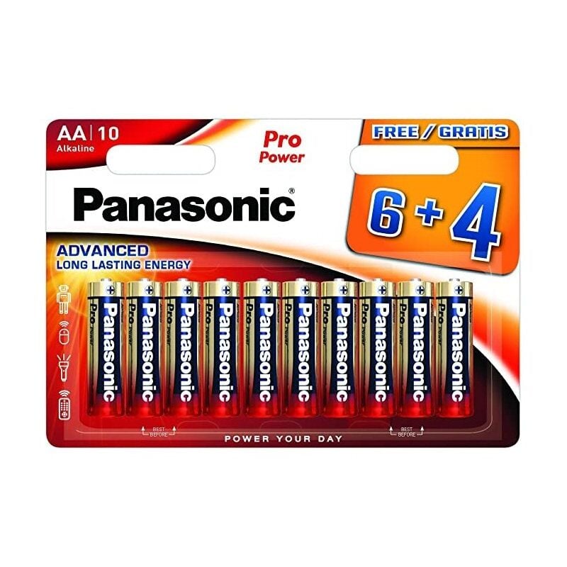 foto del prodotto panasonic blister da 10 pile alcaline 1,5v pro power stilo, aa, lr6, mn1500