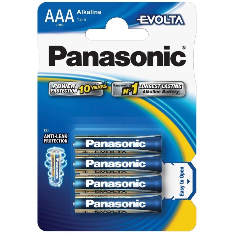 foto del prodotto panasonic blister da 4 pile alcaline 1,5v evolta ministilo, aaa, lr03, mn2400