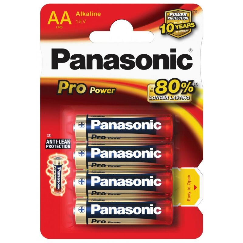 foto del prodotto panasonic blister da 4 pile alcaline 1,5v pro power stilo, aa, lr6, mn1500