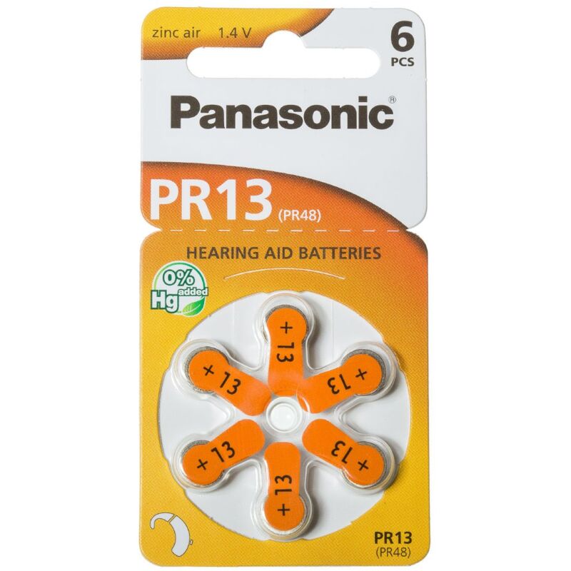 foto del prodotto panasonic blister da 6 pile a bottone zinco aria 1,4v da13, pr48, pr13