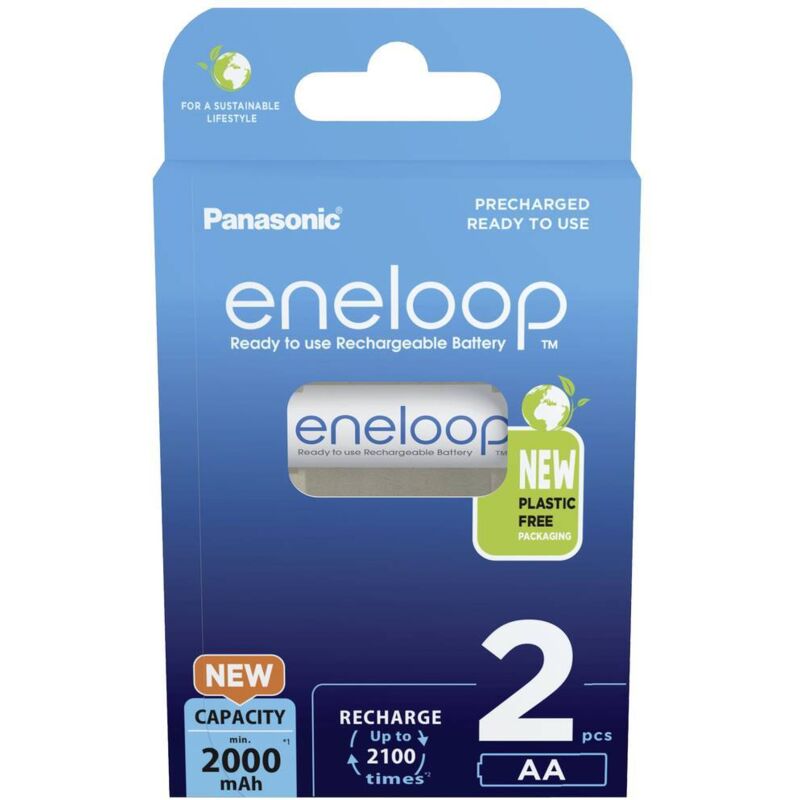 foto del prodotto panasonic eneloop eneloop hr06 batteria ricaricabile stilo aa nimh 2000 mah 1.2 v 2 pz.