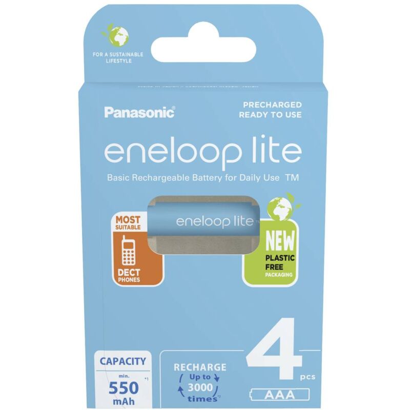 foto del prodotto panasonic eneloop eneloop lite hr03 batteria ricaricabile ministilo aaa nimh 550 mah 1.2 v 4 pz.