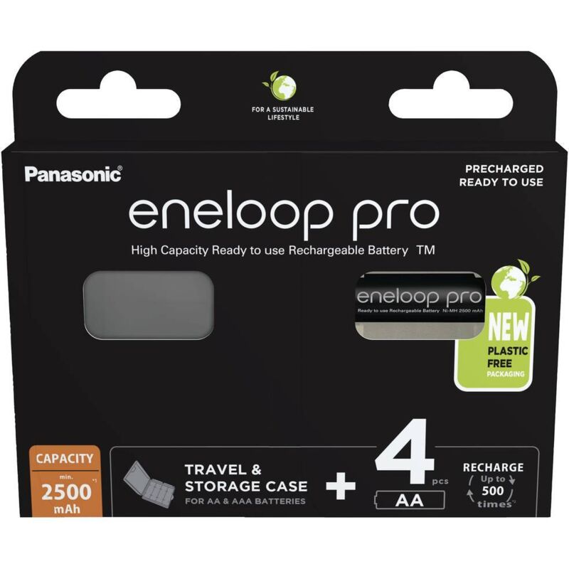 foto del prodotto panasonic eneloop eneloop pro hr06 box batteria ricaricabile stilo aa nimh 2500 mah 1.2 v 4 pz.