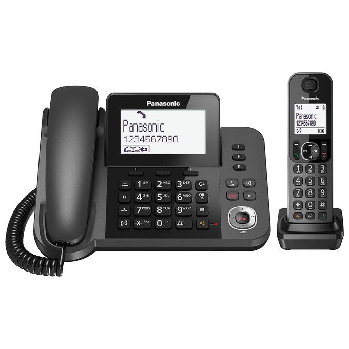 foto del prodotto panasonic kx-tgf320exm telefono fisso display 3,4'' segreteria vivavoce + cordless dect display 1,8'' vivavoce nero