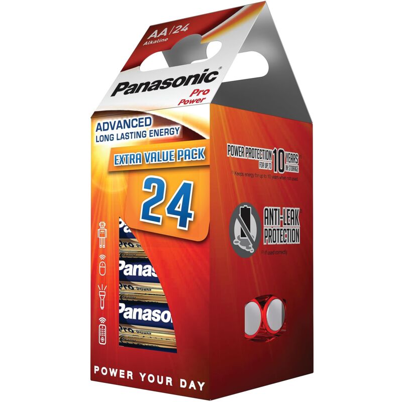 foto del prodotto panasonic pro power, pile alcaline aa, confezione da 24, 1.5 v, ottima per giocattoli, lr6ppg 24cd