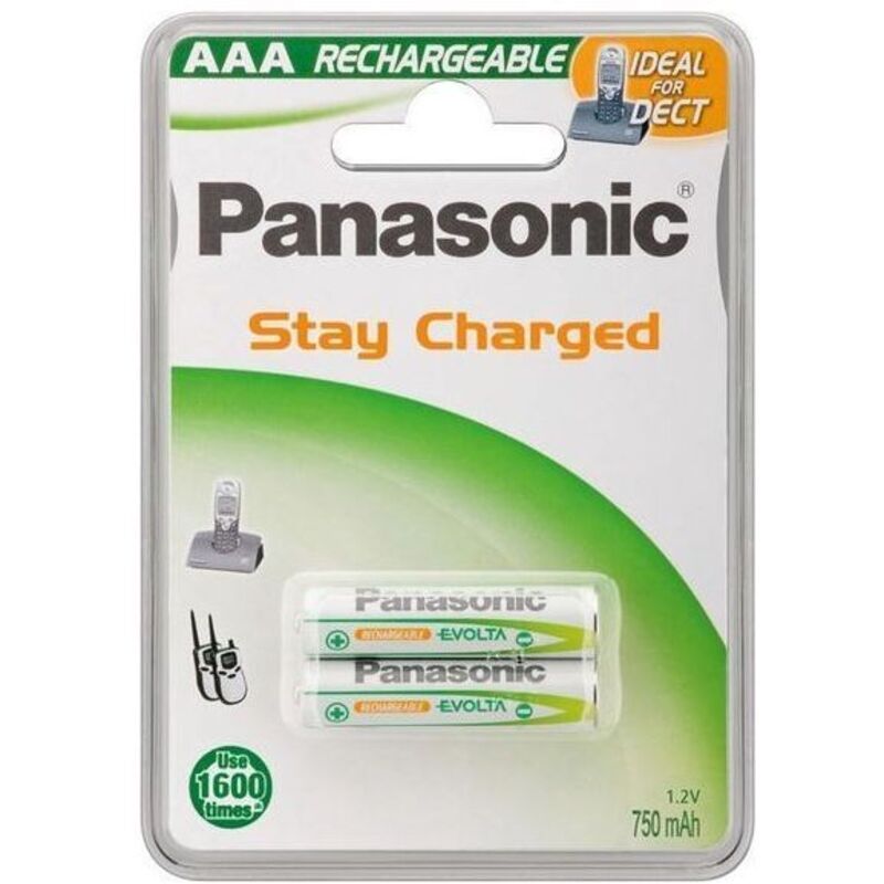 foto del prodotto panasonic - stay charged - pacco batterie ricaricabili (750 mah, 1,2 v, 2 pezzi), white