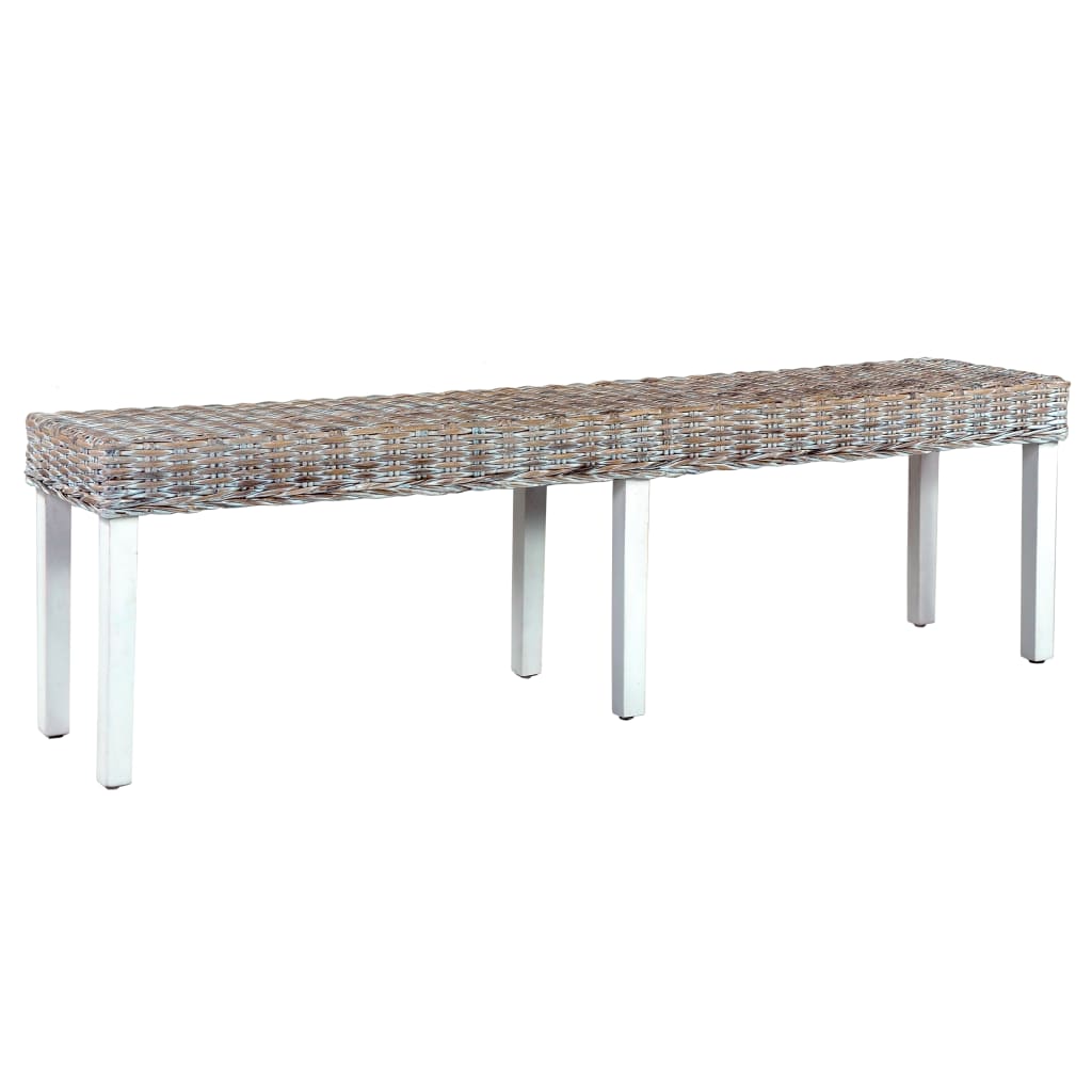 foto del prodotto panca 160 cm bianca in rattan naturale kubu e massello di mango