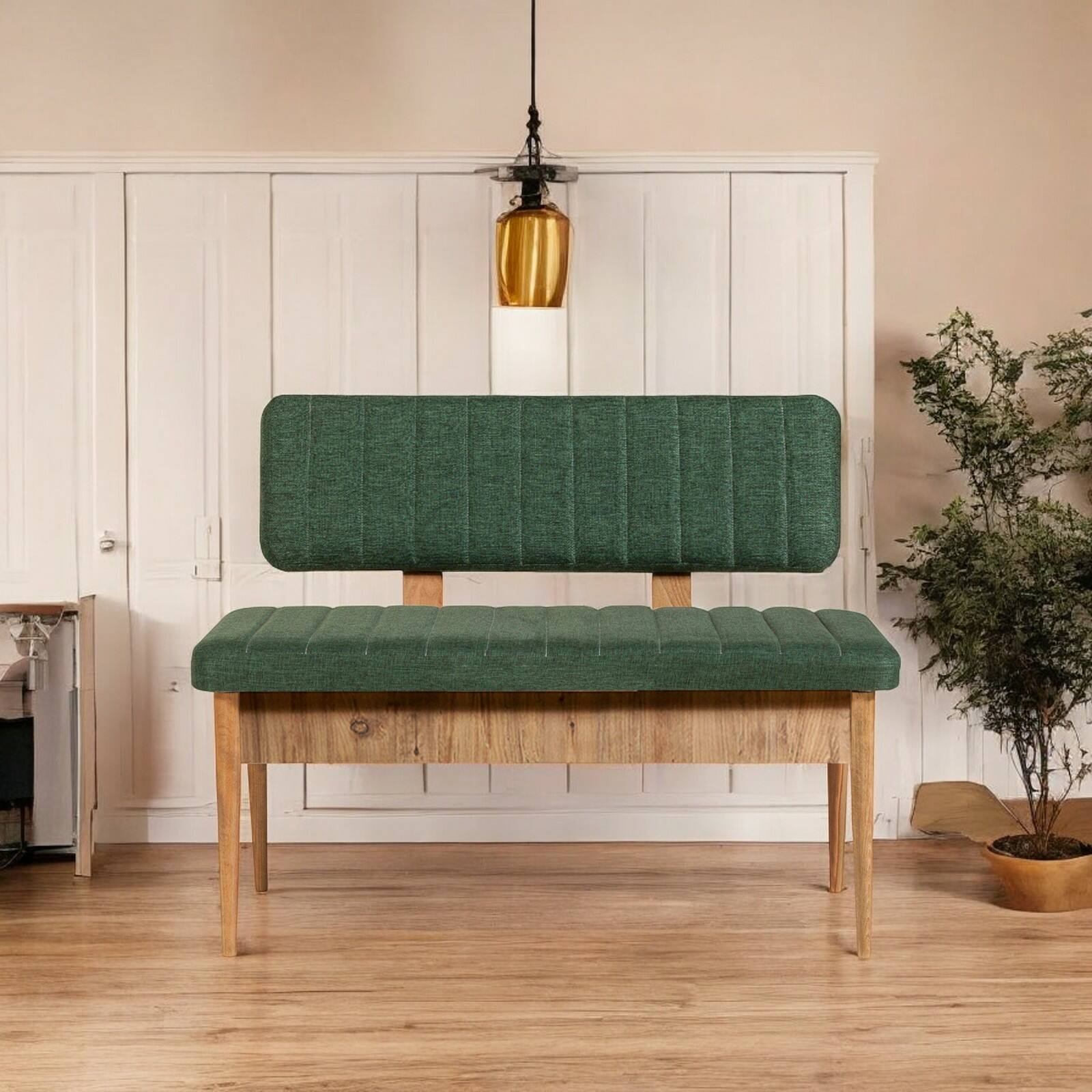 foto del prodotto panca barthelemy, panchina multiuso, seduta per ospiti, cassapanca multifunzione, 110x40 h85 cm, quercia e verde