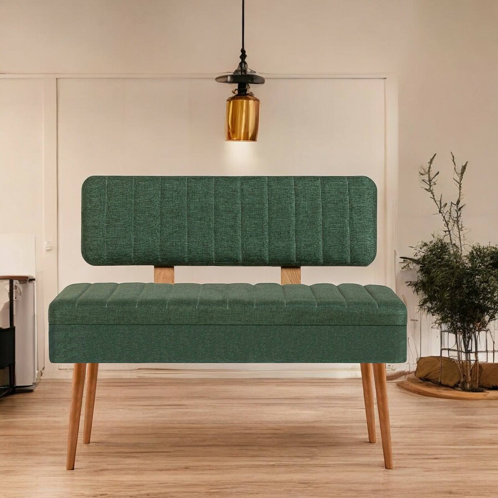 foto del prodotto panca barthelemy, panchina multiuso, seduta per ospiti, cassapanca multifunzione, 90x39 h40 cm, quercia e verde