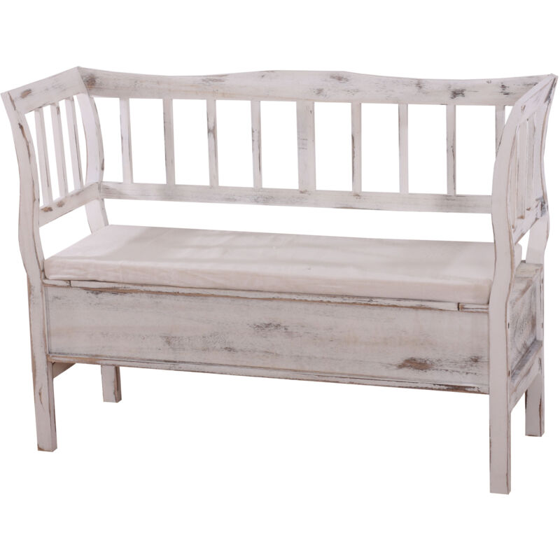 foto del prodotto panca cassapanca 119cm con cuscino t207 legno di paulonia 40x119x85cm bianco antico