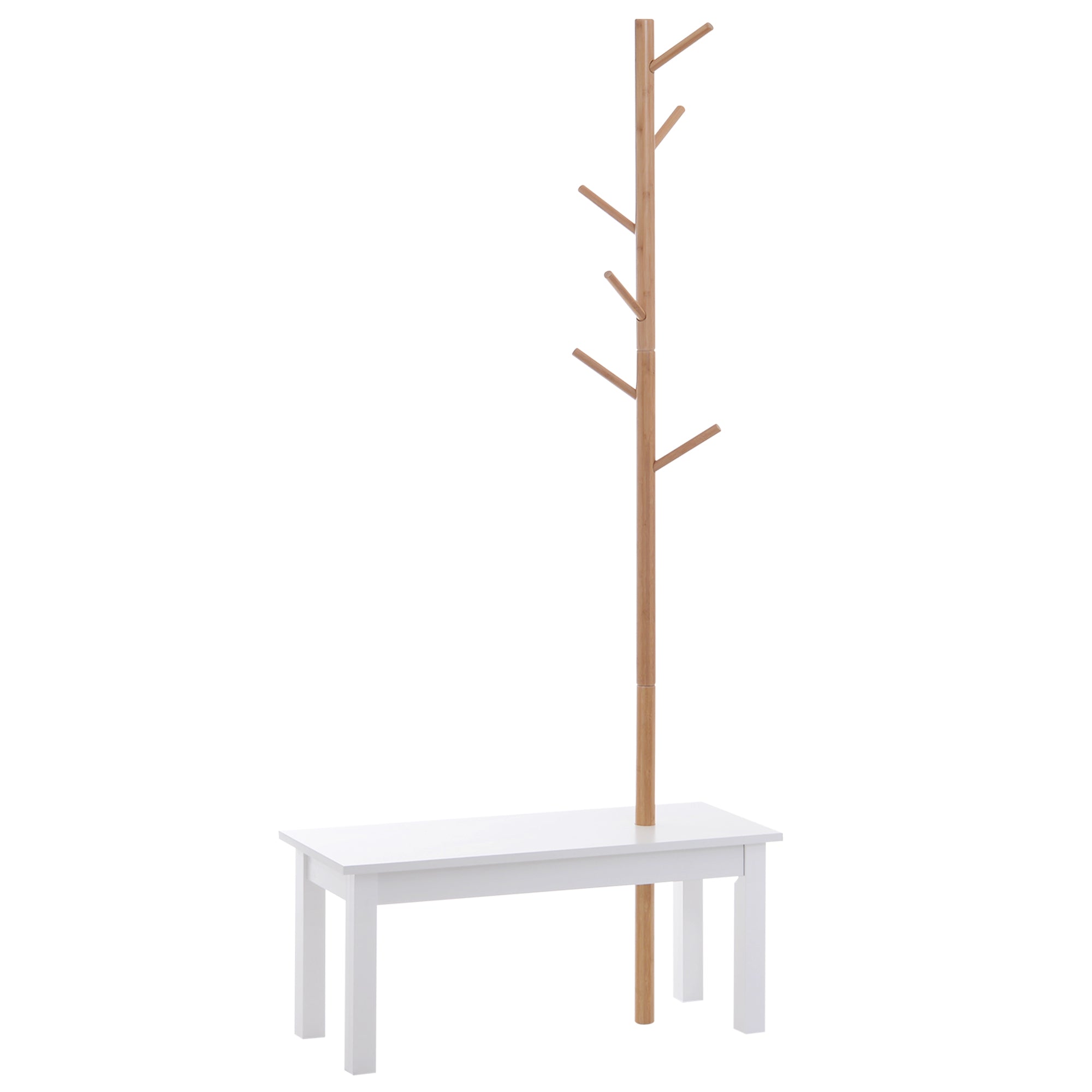 foto del prodotto panca con appendiabiti in bambù bianco e legno 80x30x180 cm