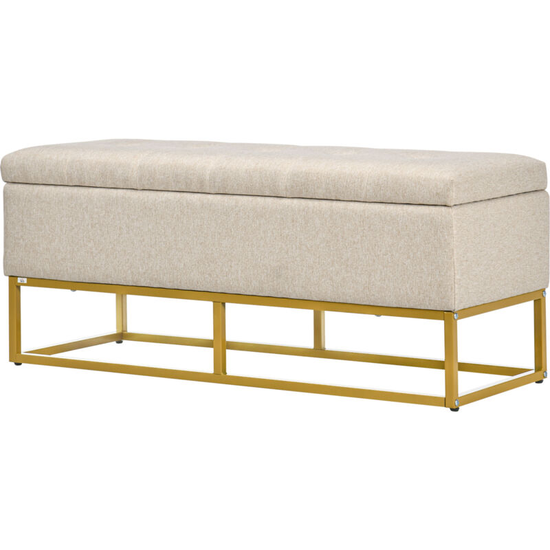foto del prodotto panca con contenitore 110x44x48cm, beige in poliestere trapuntata homcom