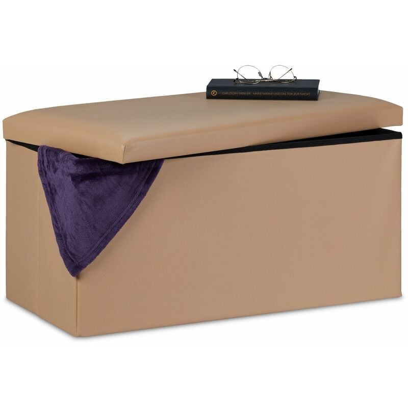 foto del prodotto panca con contenitore, in similpelle, pieghevole, imbottito, per corridoio, hxlxp 37,5x76,5x38,5 cm, beige relaxdays