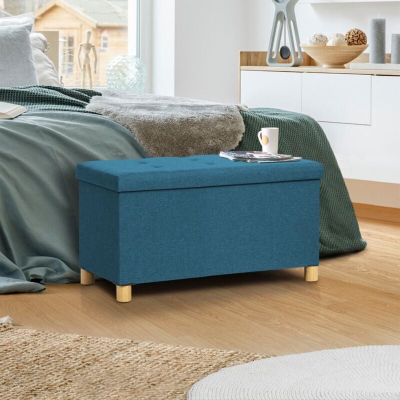 foto del prodotto panca con gambe 76 cm in tessuto blu anatra