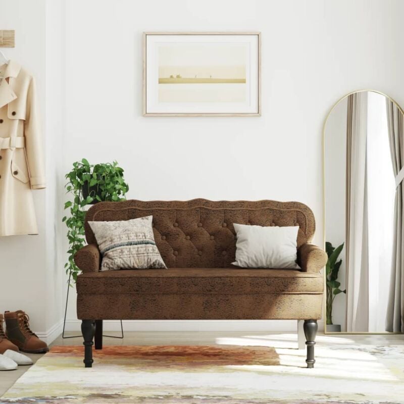 foto del prodotto panca con schienale marrone 119,5x64,5x75 cm in scamosciato vidaxl 666154