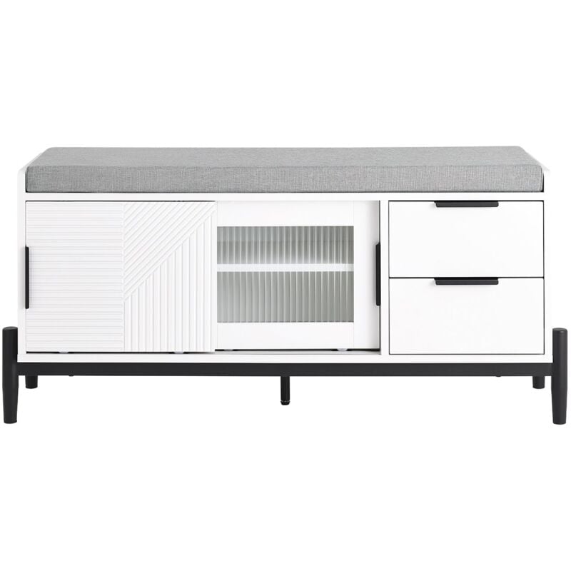 foto del prodotto panca con seduta, scarpiera con 2 ante scorrevoli e 2 cassetti, panca ingresso con vano portaoggetti, 110x35x51cm fsr187 w sobuy