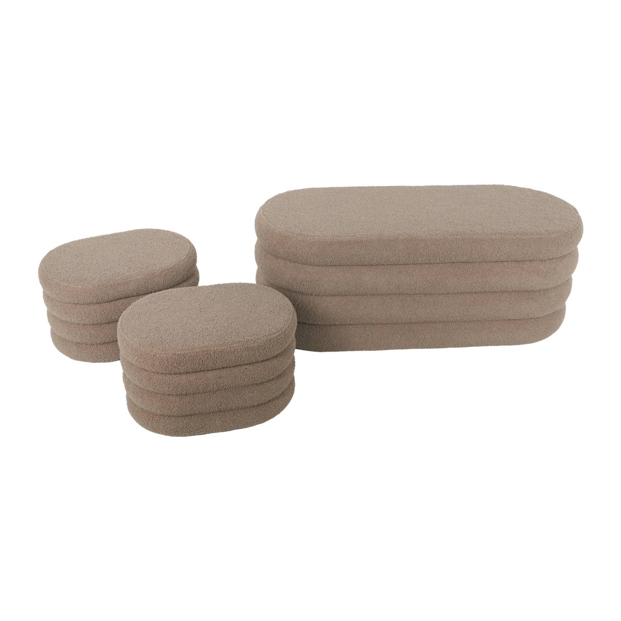 foto del prodotto panca contenitore con 2 pouf contenitori boucl , talpa