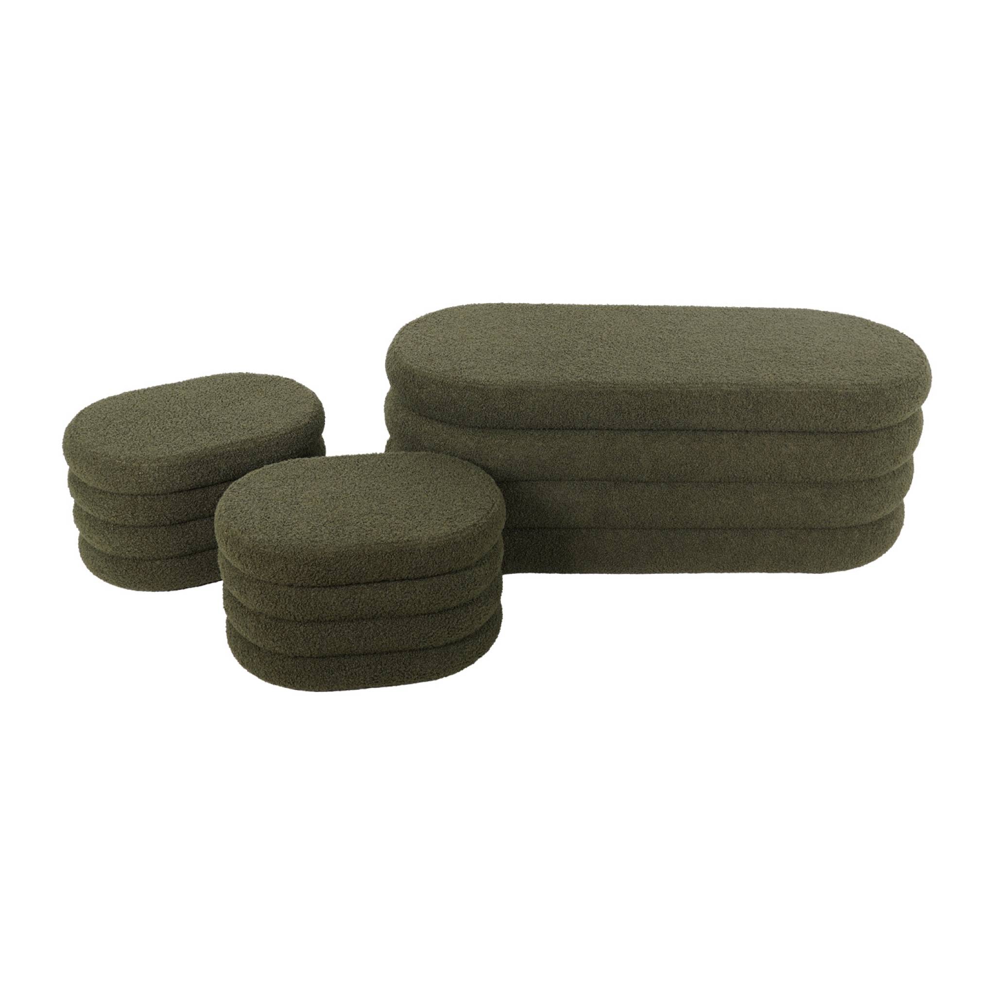 foto del prodotto panca contenitore con 2 pouf contenitori boucl , verde kaki