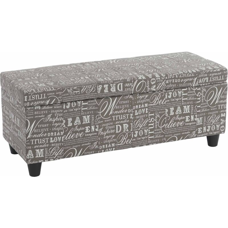 foto del prodotto panca contenitore elegante kriens tessuto 114x45x45cm grigio con scritte