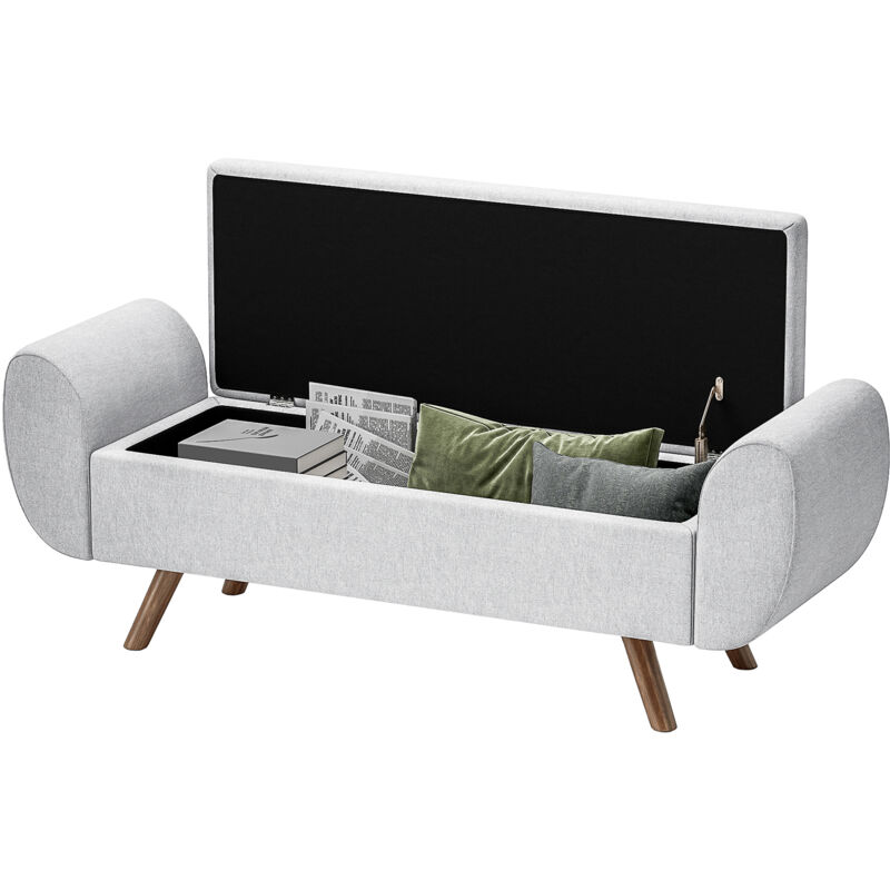 foto del prodotto panca contenitore fondoletto con braccioli in tessuto 132x42x50 cm grigio homcom