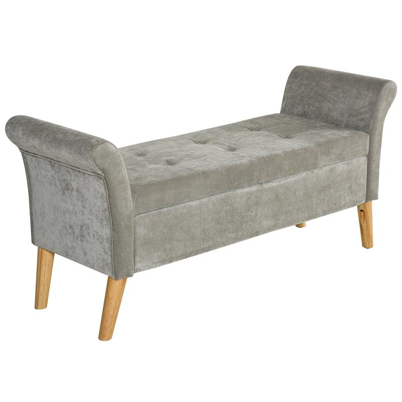 foto del prodotto panca contenitore imbottita trapuntata con braccioli grigio