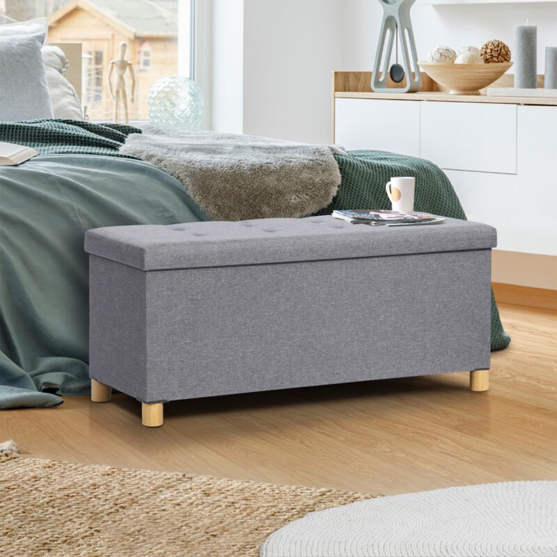 foto del prodotto panca contenitore in tessuto grigio chiaro 100 cm