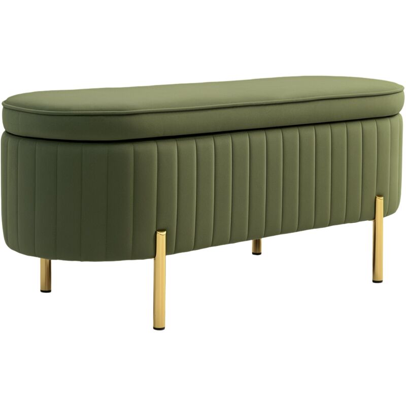 foto del prodotto panca contenitore ovale 108x44x43,5 cm da 72l in tessuto effetto velluto verde